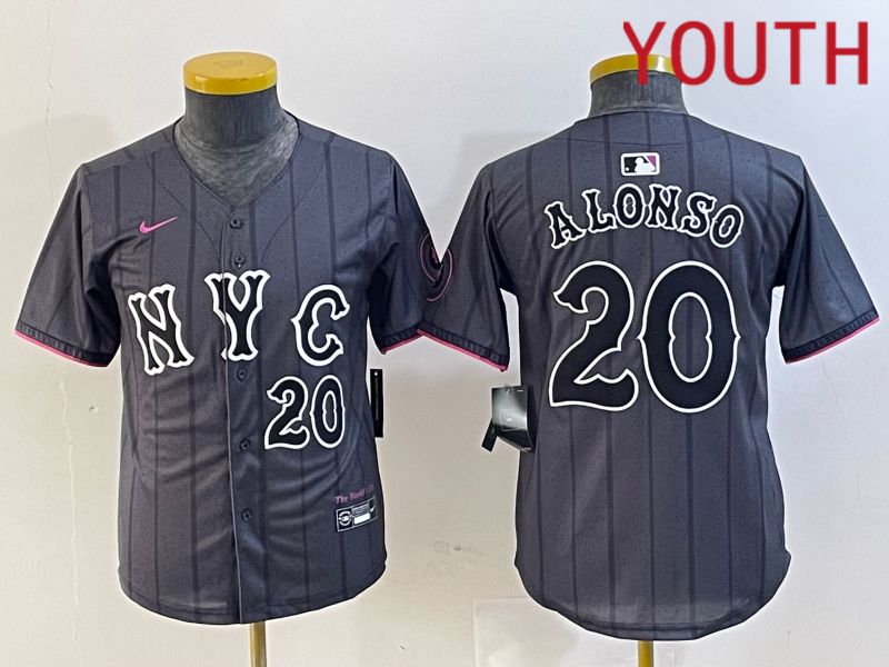 Youth New York Mets #20 Alonso Black City Edition 2024 Nike MLB Jersey style 5->youth mlb jersey->Youth Jersey